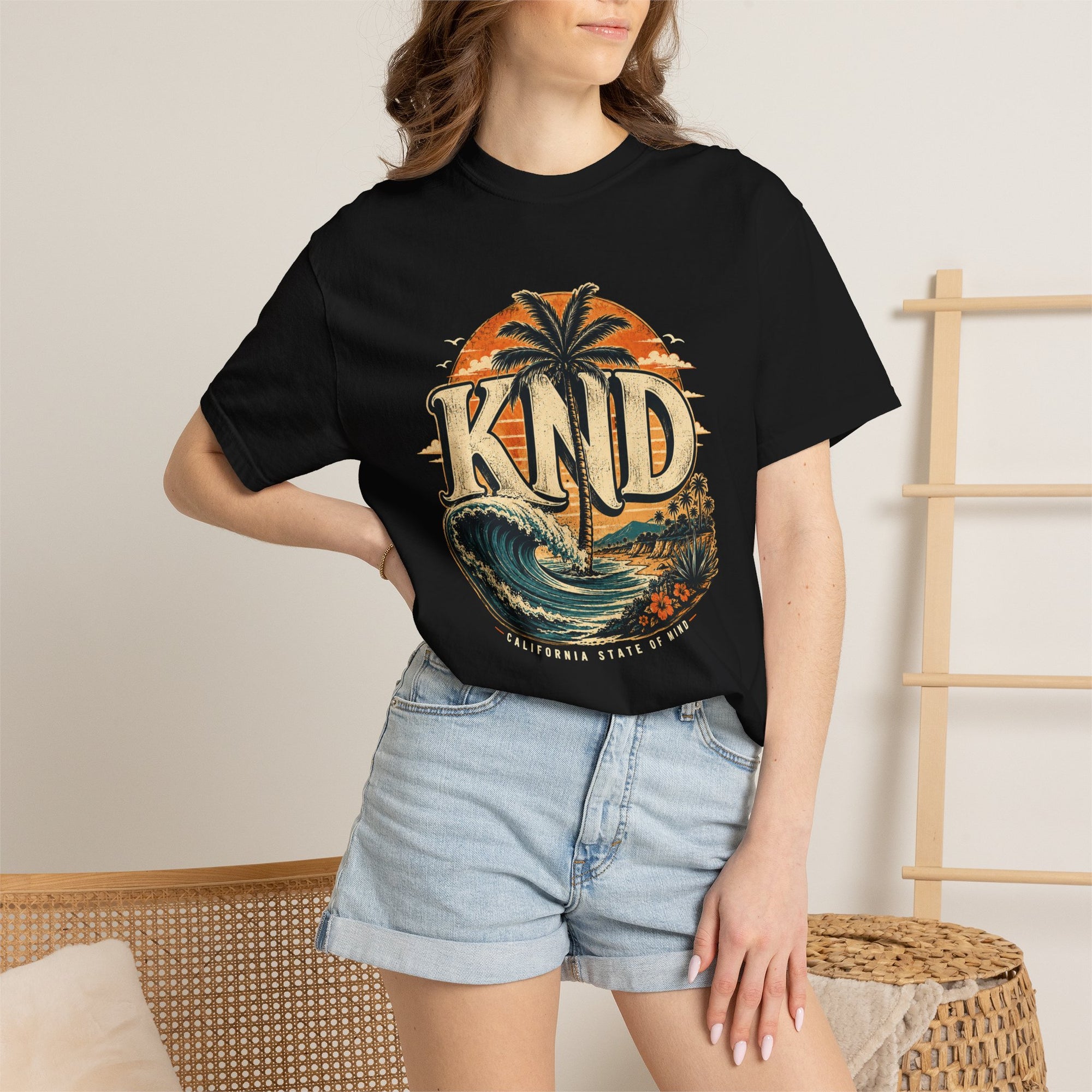KND Essentials garment-dyed graphic T-shirt in Black or True Navy - KND Brand