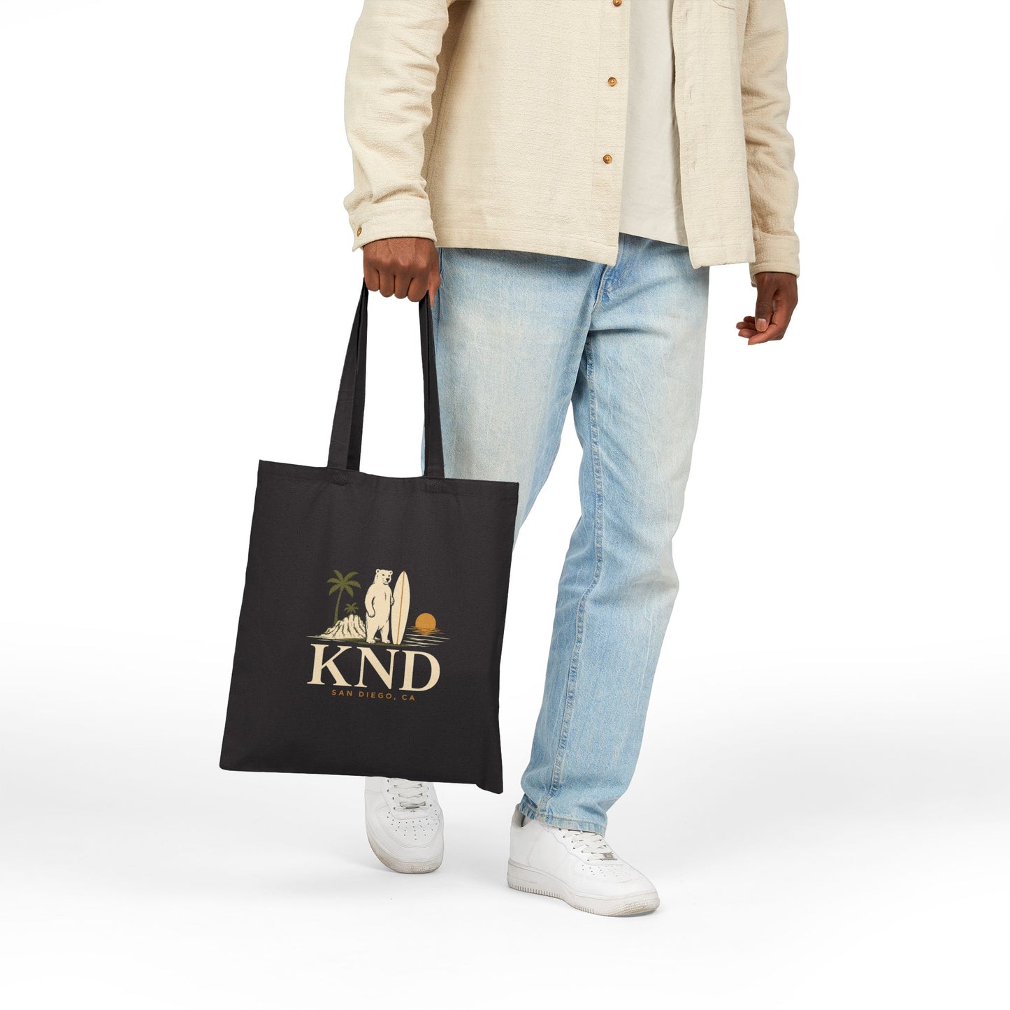 Canvas Tote Bag — KND Coastal Surf Design (Palm Tree & Surfboard)