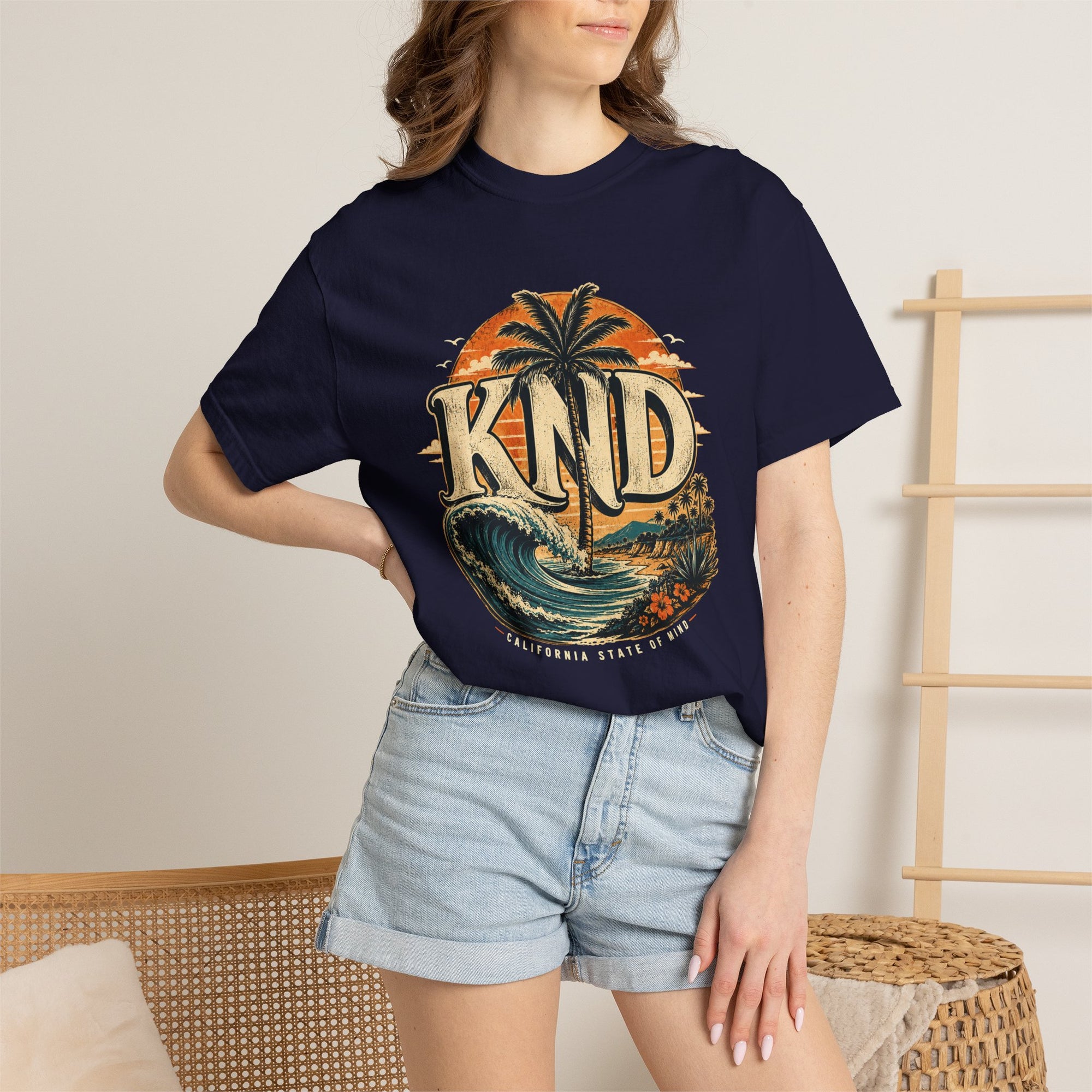 KND Essentials garment-dyed graphic T-shirt in Black or True Navy - KND Brand