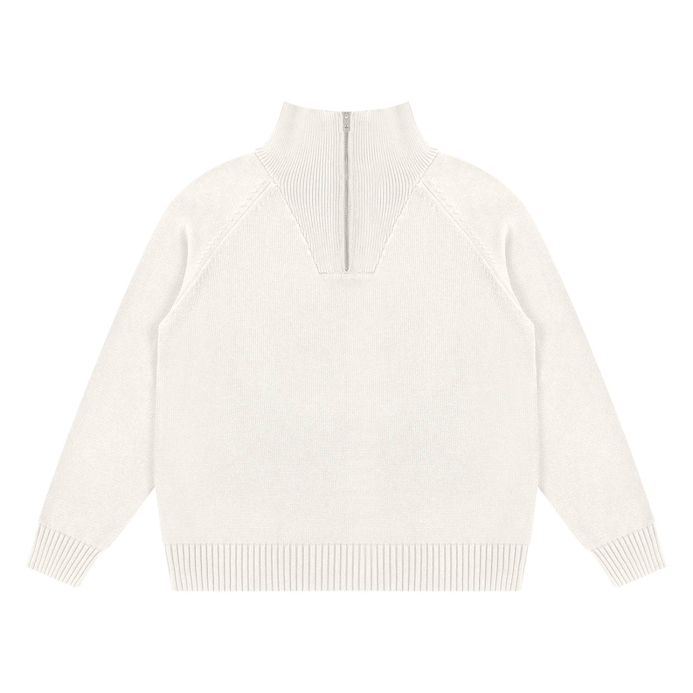 KND Brand heavyweight quarter-zip sweater in black, 750 gsm cotton, front view
