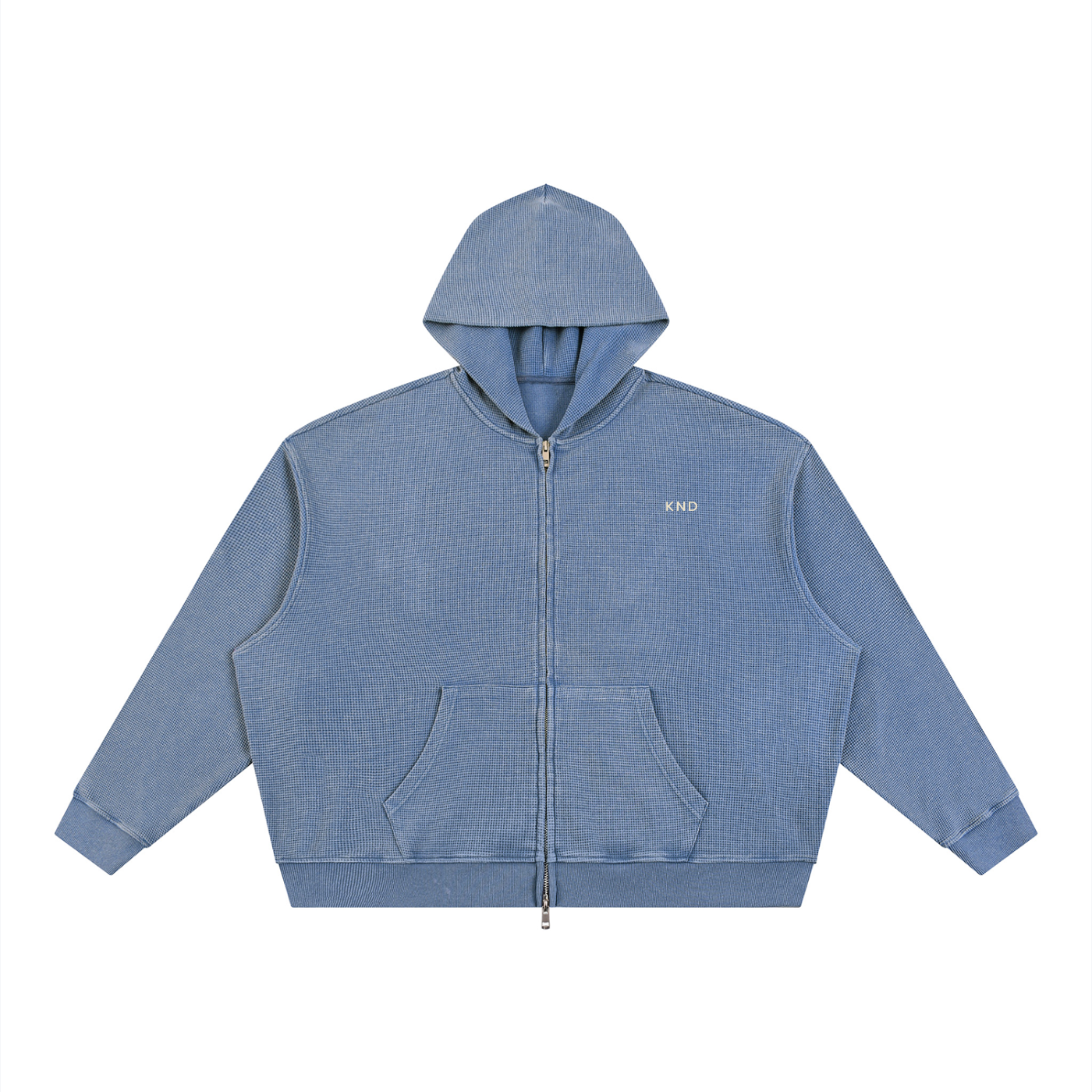 KND Waffle Knit Zip-Through Hoodie — waffle texture detail