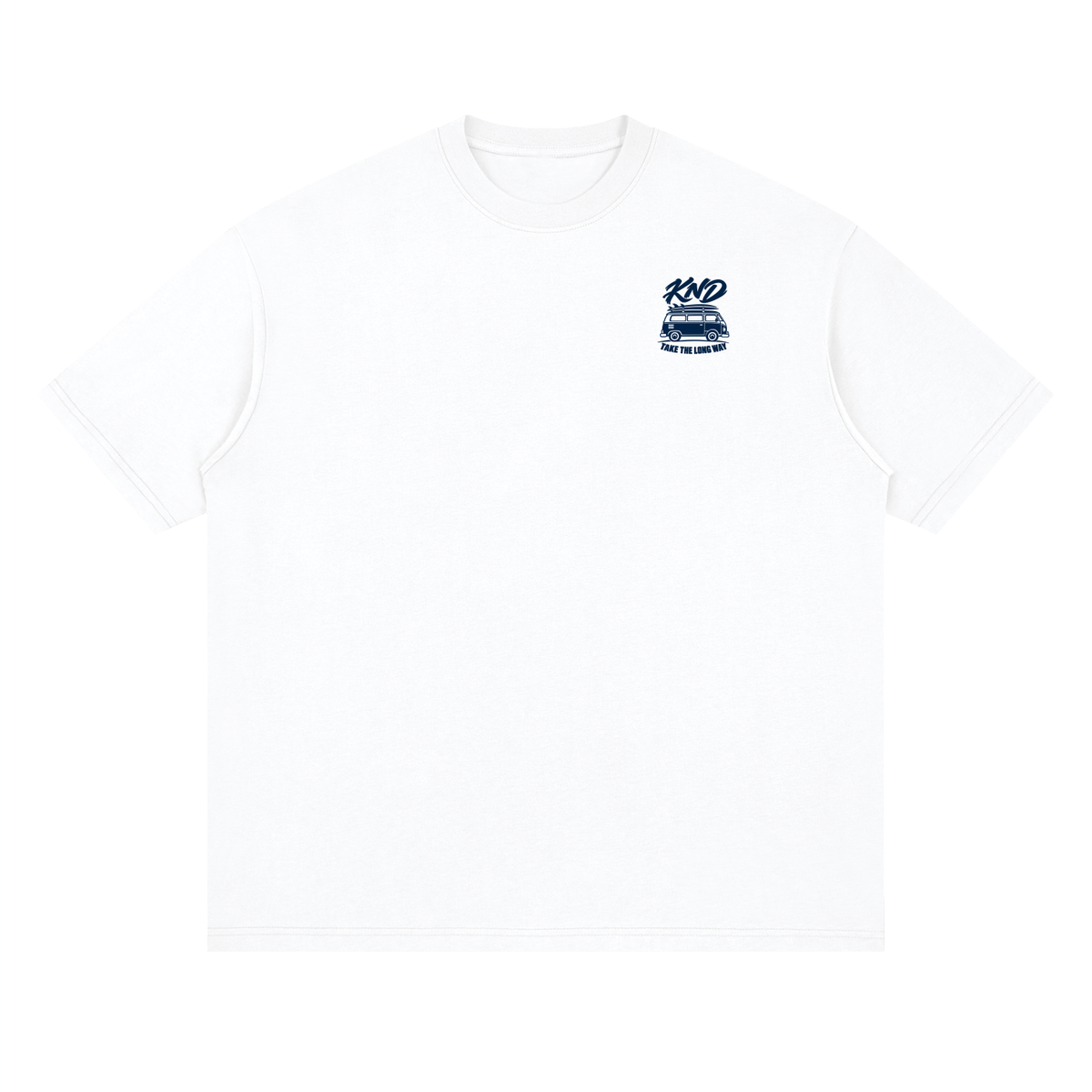 Surf Van Tee, Lucent White — front view with a small graphic of a camper van with surfboards on its roof rack on the left chest