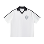 KND 01 white soccer jersey with black contrast collar and cuffs, loose drop-shoulder fit