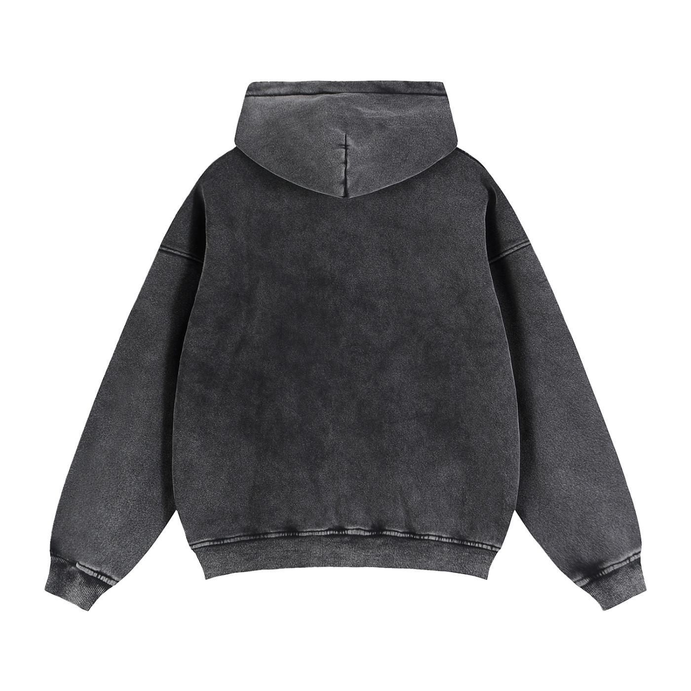 KND Brand boxy zip-through hoodie in dark green, back view showing drop shoulder cut