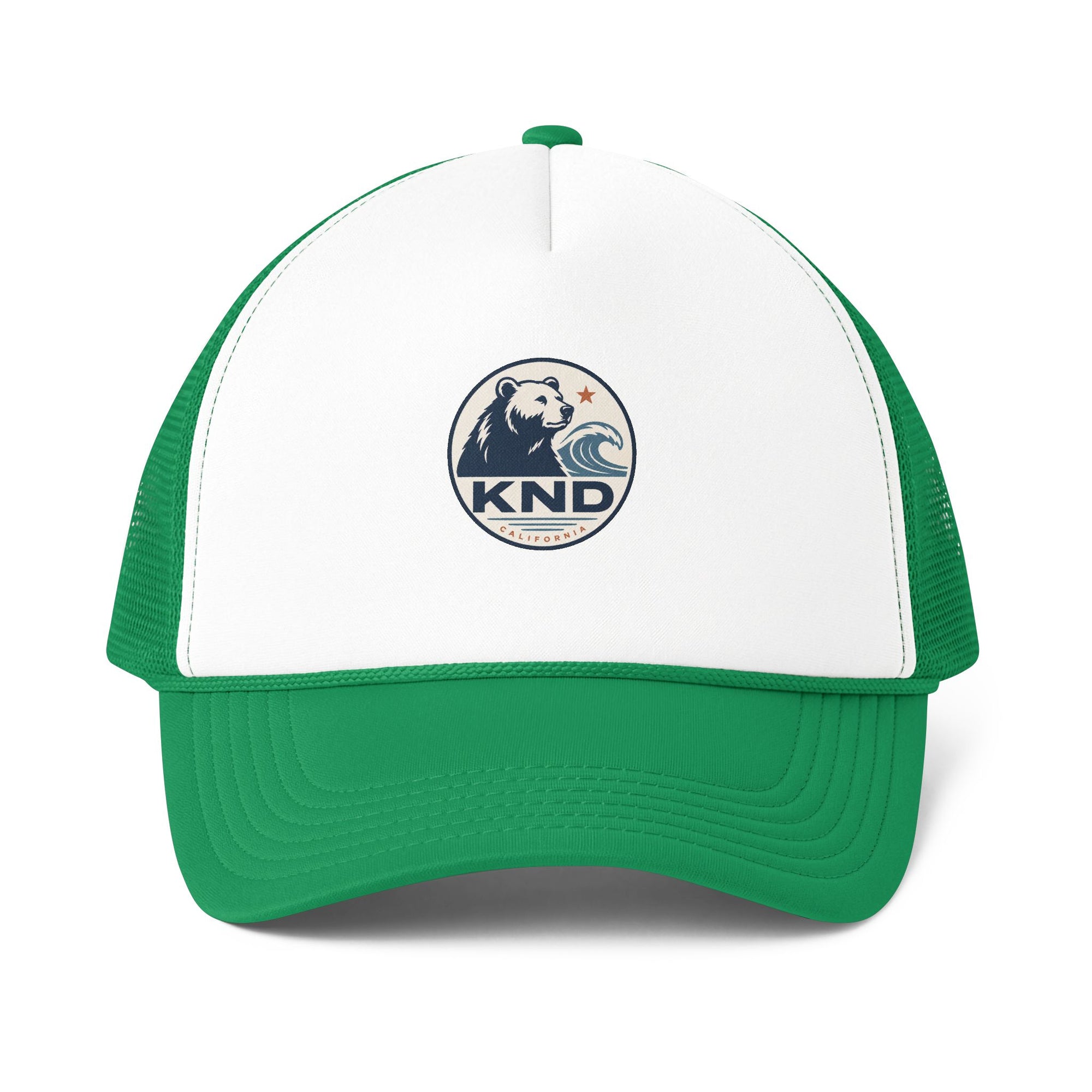 KND Foam Mesh-Back Trucker Cap in White/Kelly colorway - KND Brand