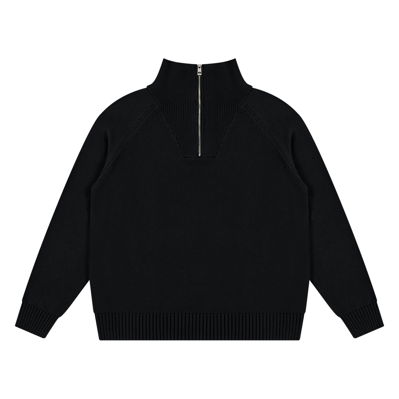 KND Brand heavyweight quarter-zip sweater in brown, 750 gsm cotton, front view