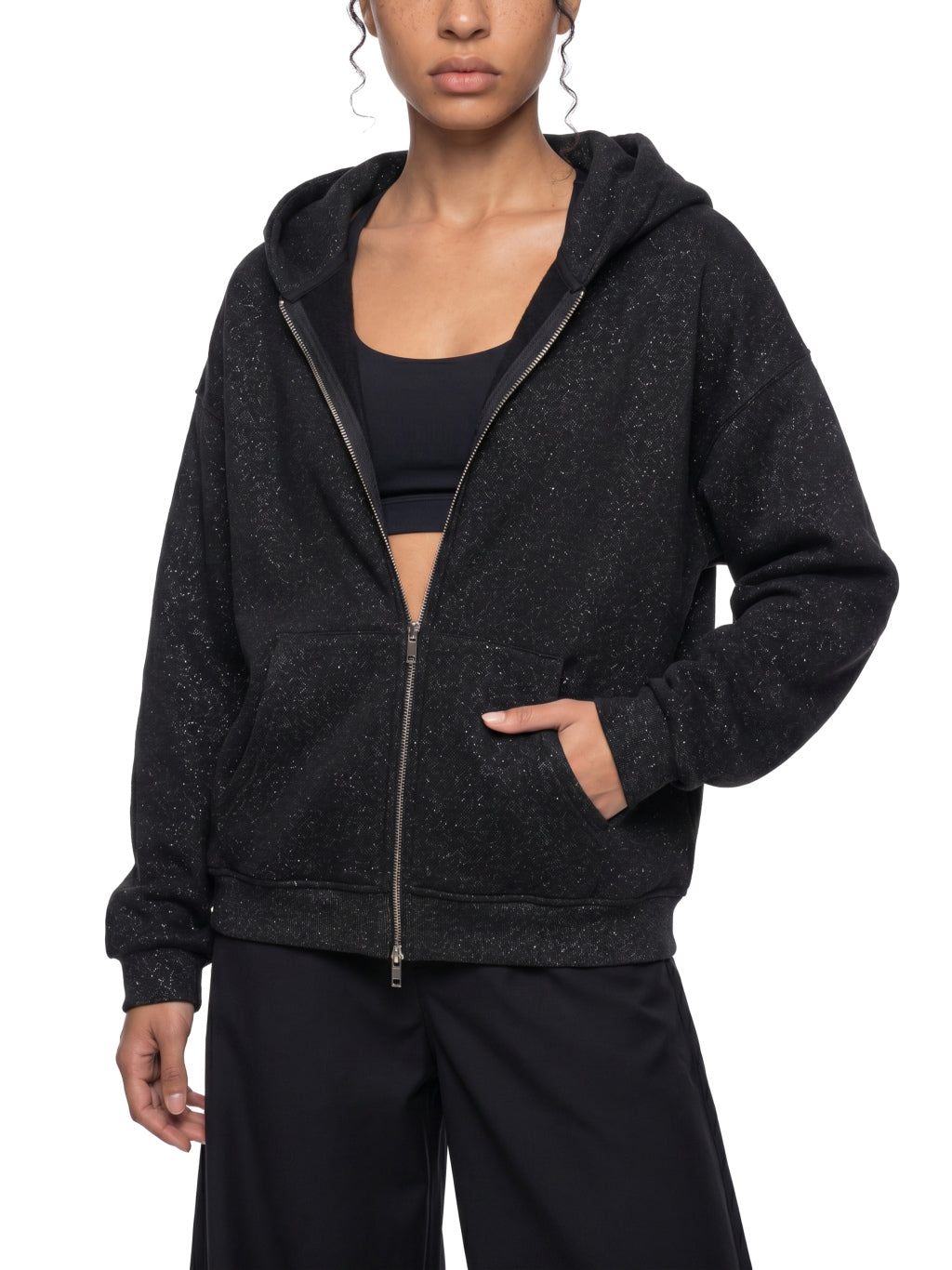 KND Brand fleck full-zip hoodie with slash side pockets and ribbed cuffs, San Diego streetwear