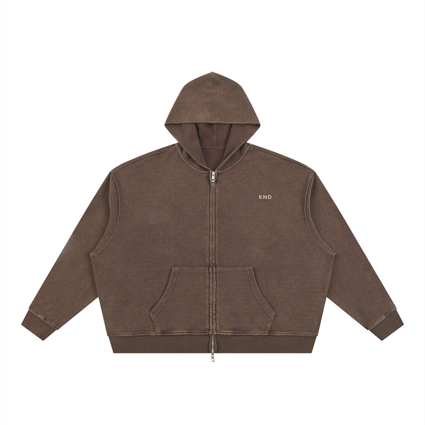 KND Waffle Knit Zip-Through Hoodie — hood detail