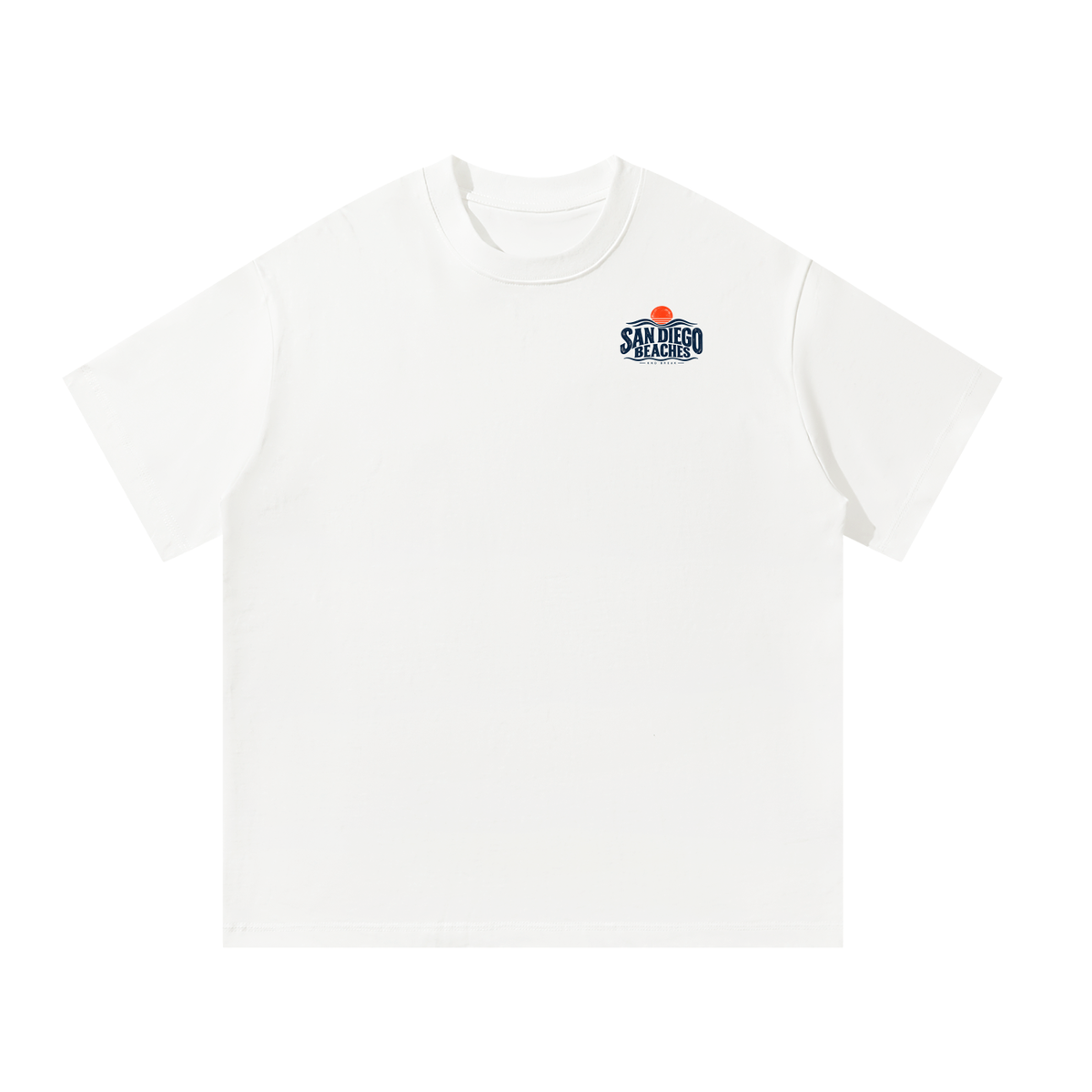 San Diego Beaches Tee, White — front view with the small San Diego Beaches badge on the left chest
