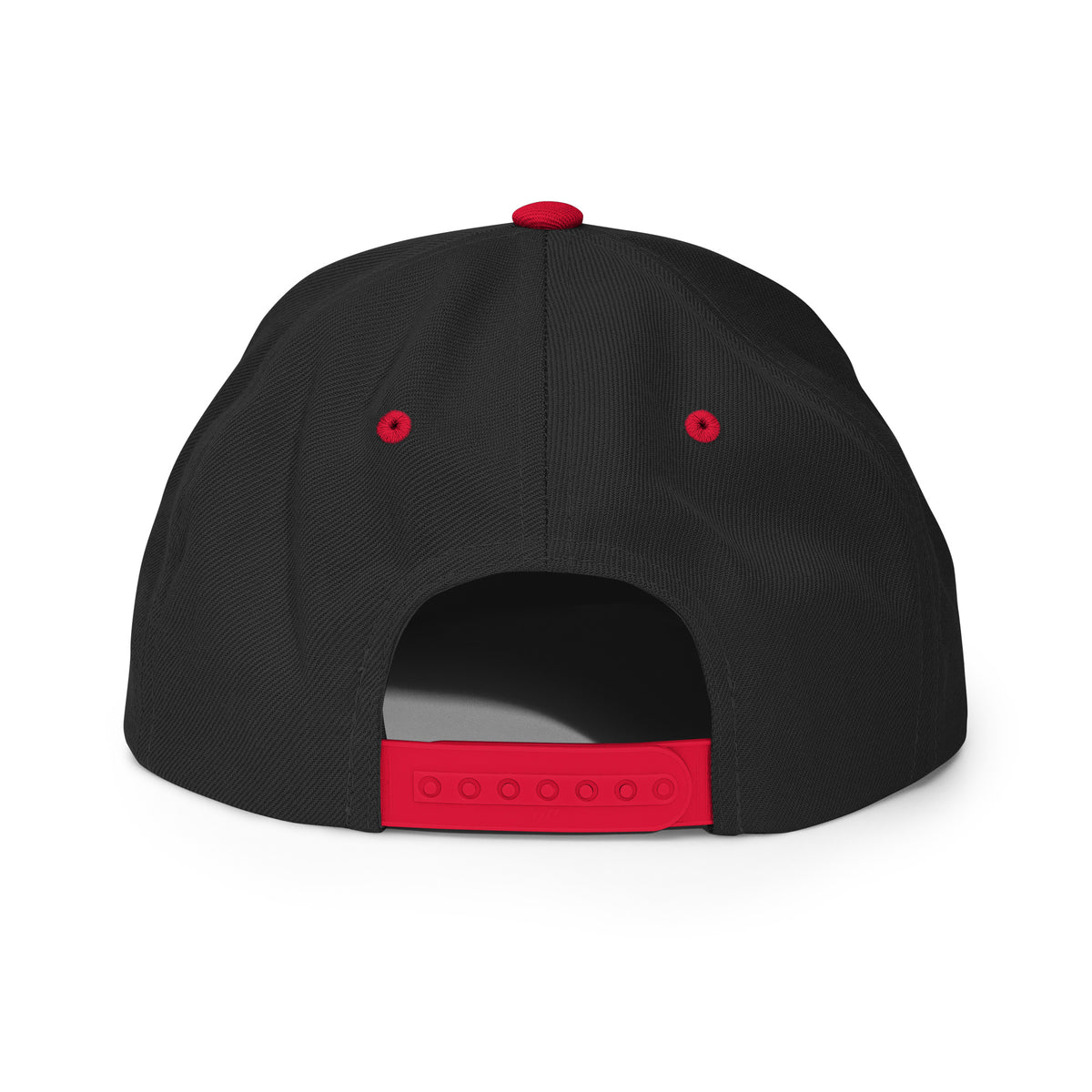 KND Fishing Badge Snapback in black with a red bill — back view showing the closure
