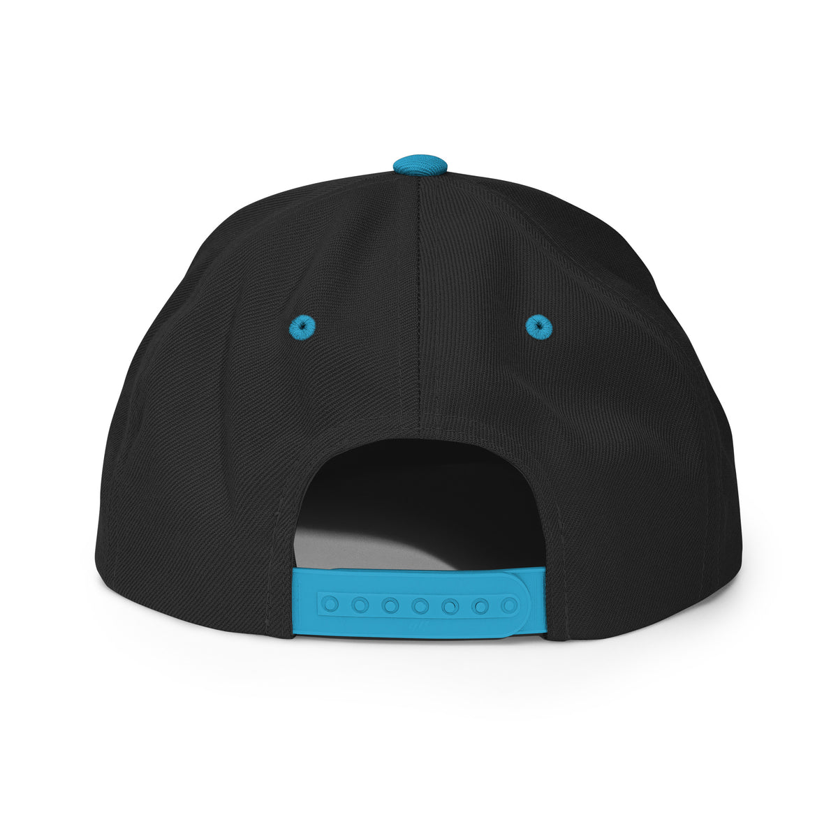 KND Fishing Badge Snapback in black with a teal bill — back view showing the closure