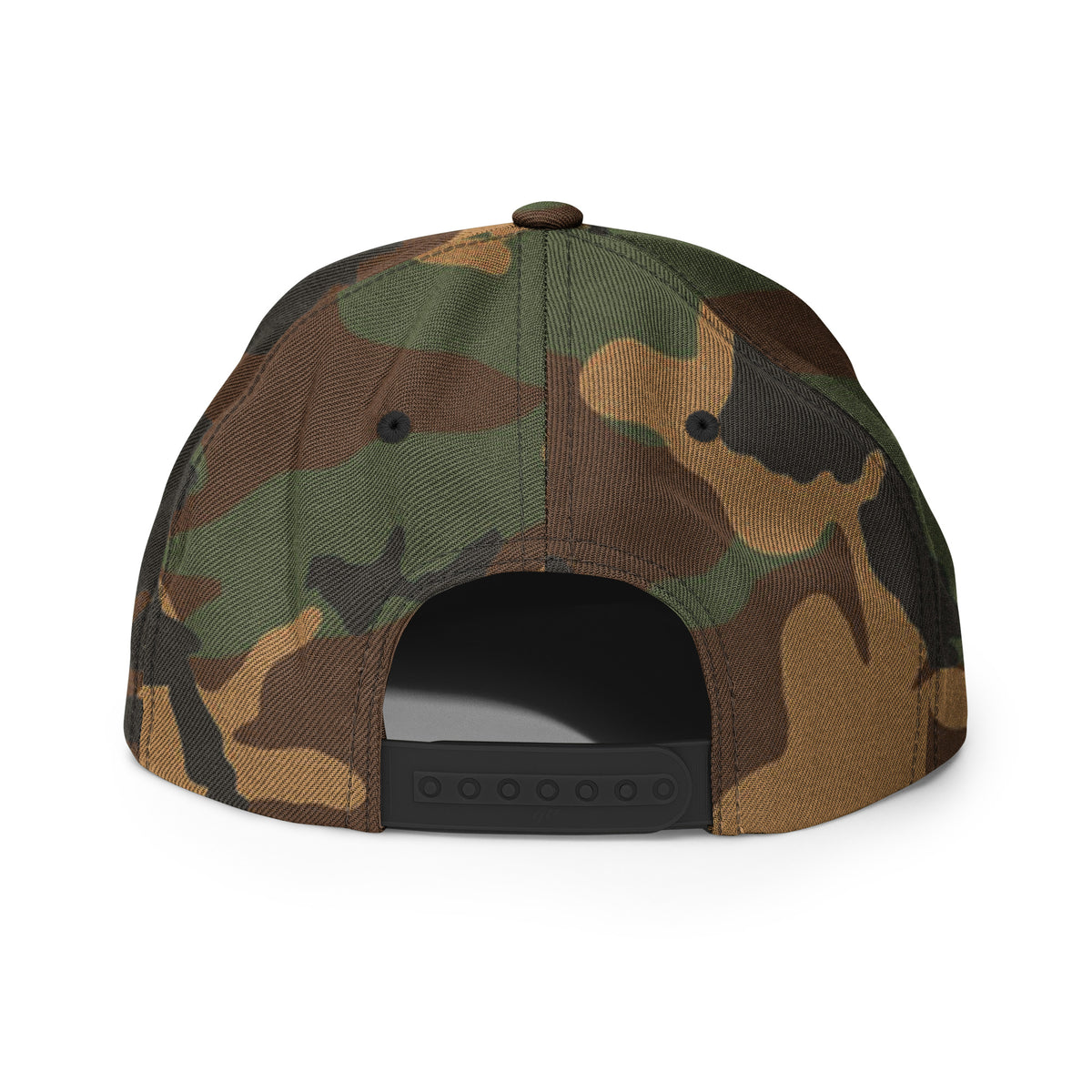 KND Fishing Badge Snapback in green camo — back view showing the closure