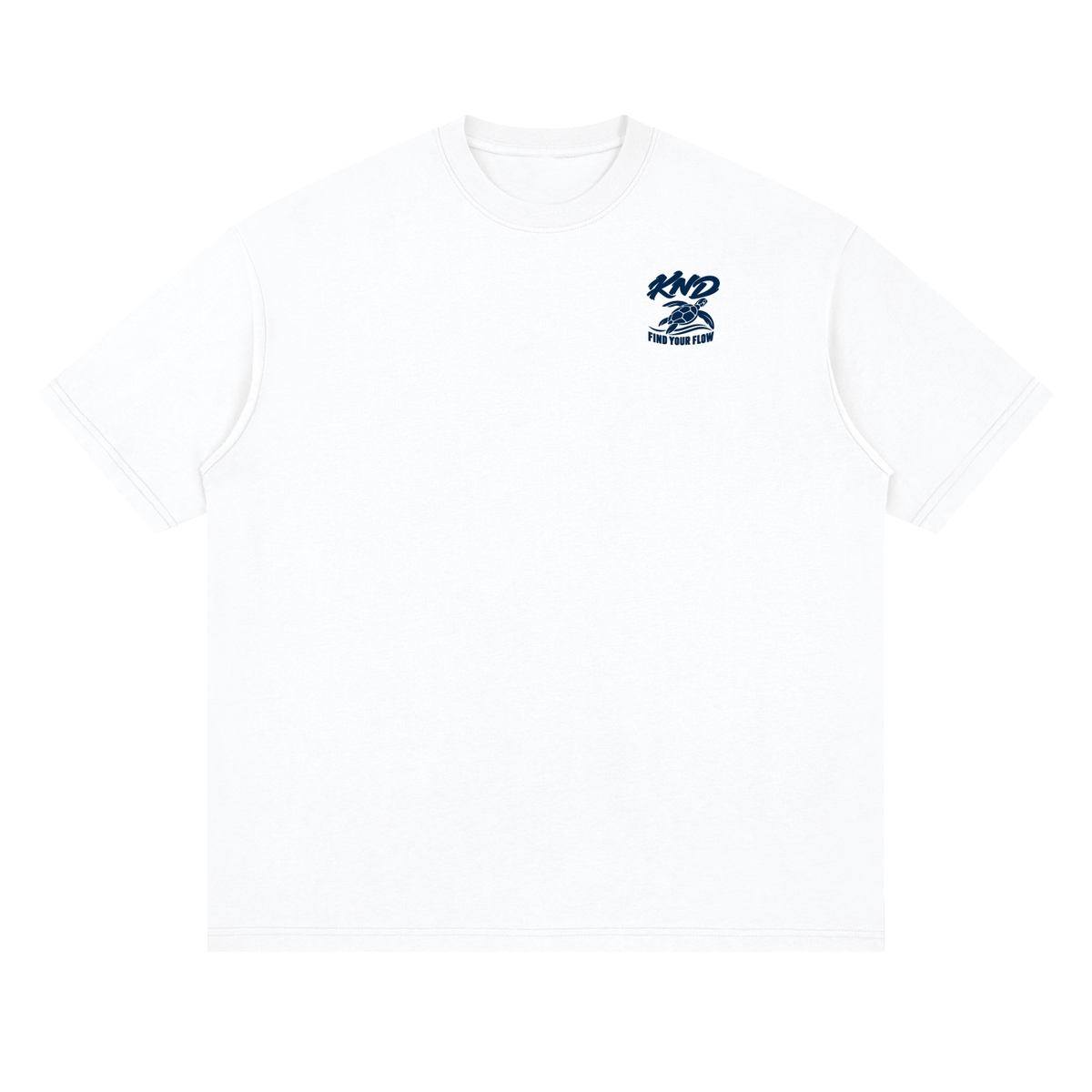 Find Your Flow Tee, Lucent White — front view with a small graphic of a sea turtle riding a swirl of wave on the left chest