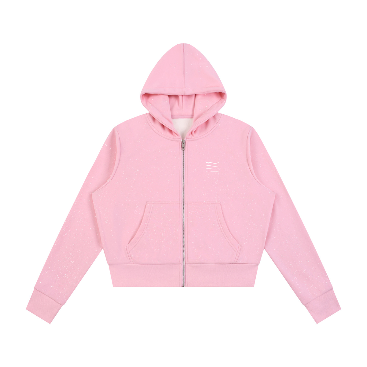 Women's Sparkle Full-Zip Hoodie, Pink — front view with a small KND wave mark on the left chest