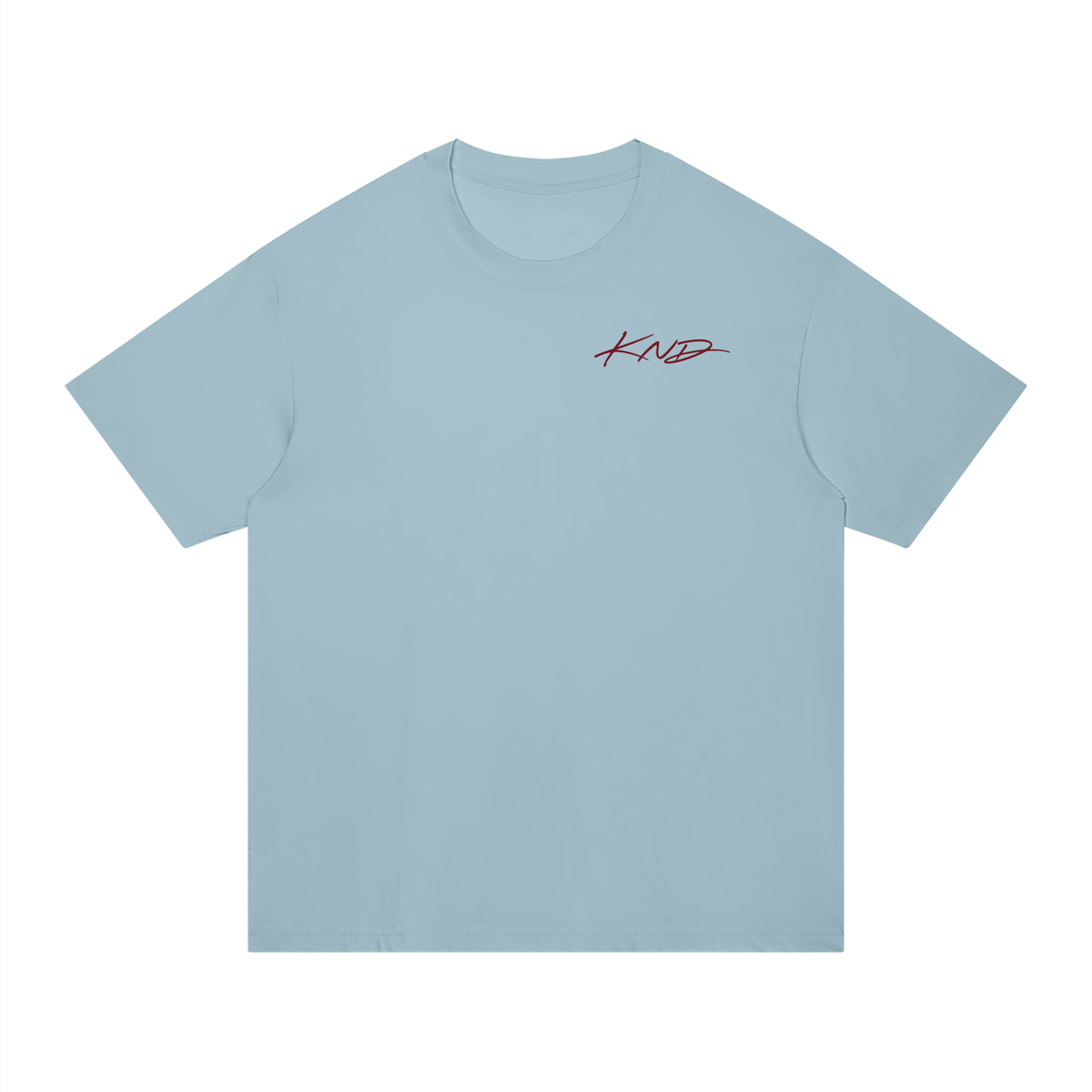 Find Your Break Tee, Gray Blue — front view with the small KND script mark on the left chest