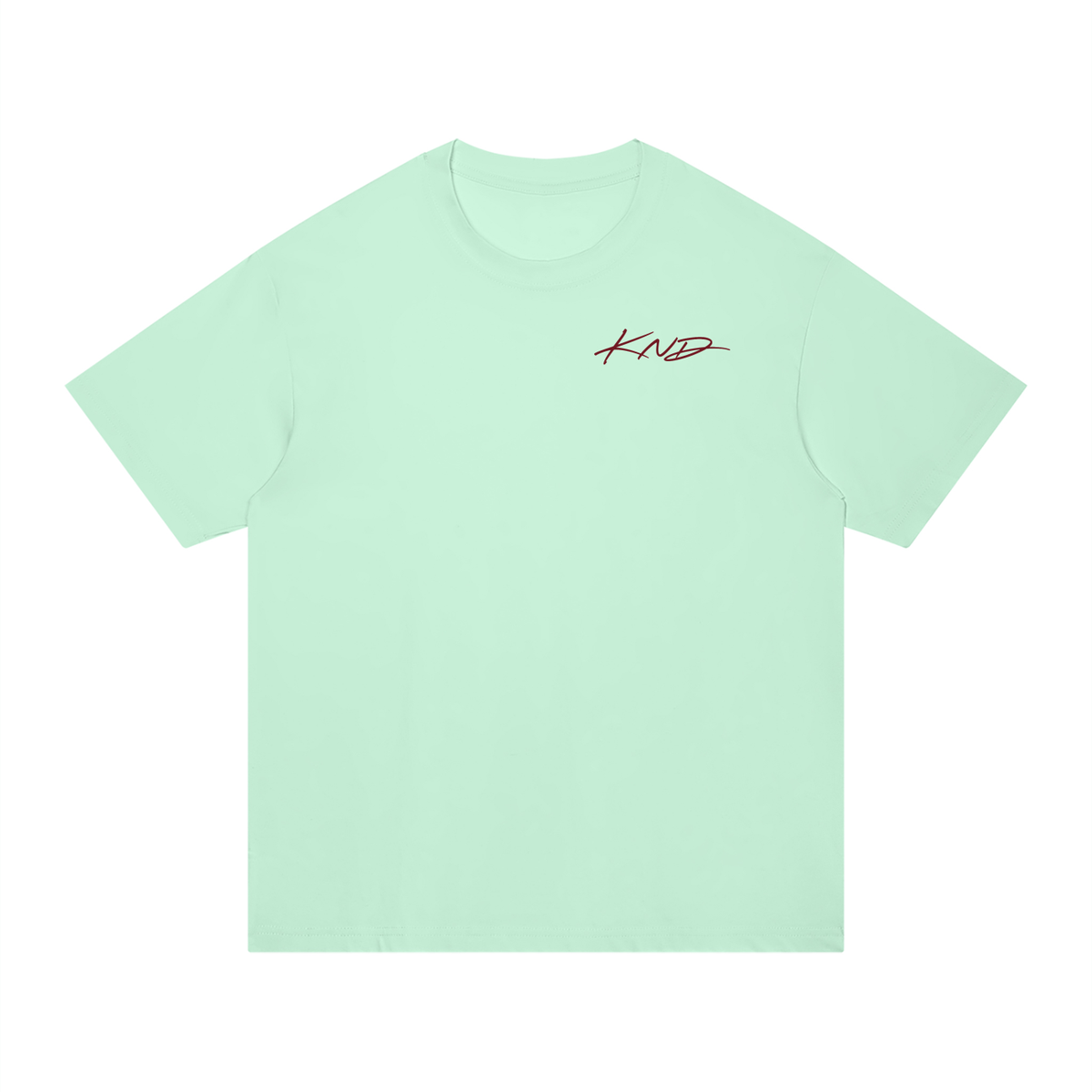 Take a Break Tee, Mint Green — front view with the small KND script mark on the left chest