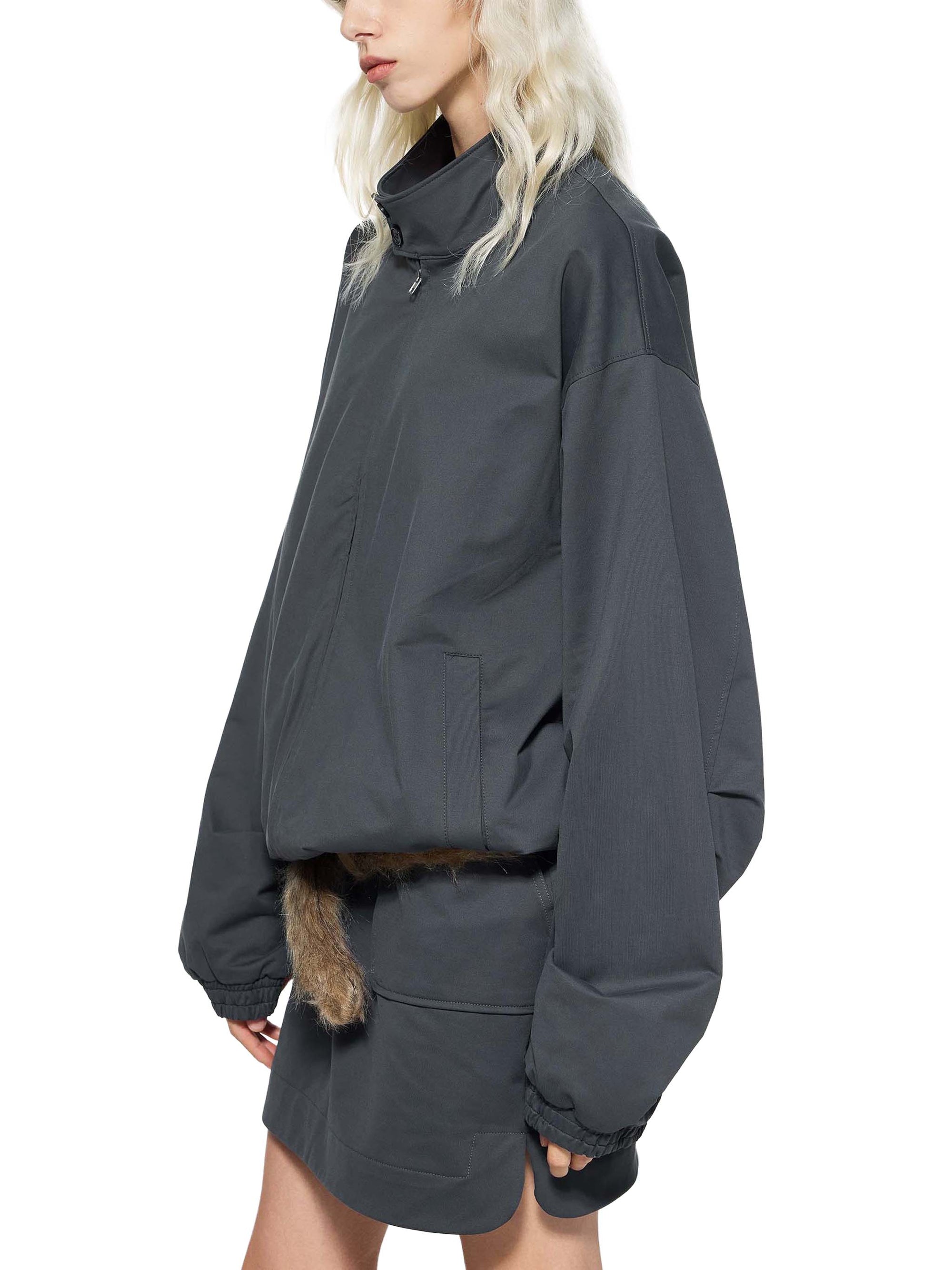 KND Stand Collar Bomber Jacket worn by female model — back
