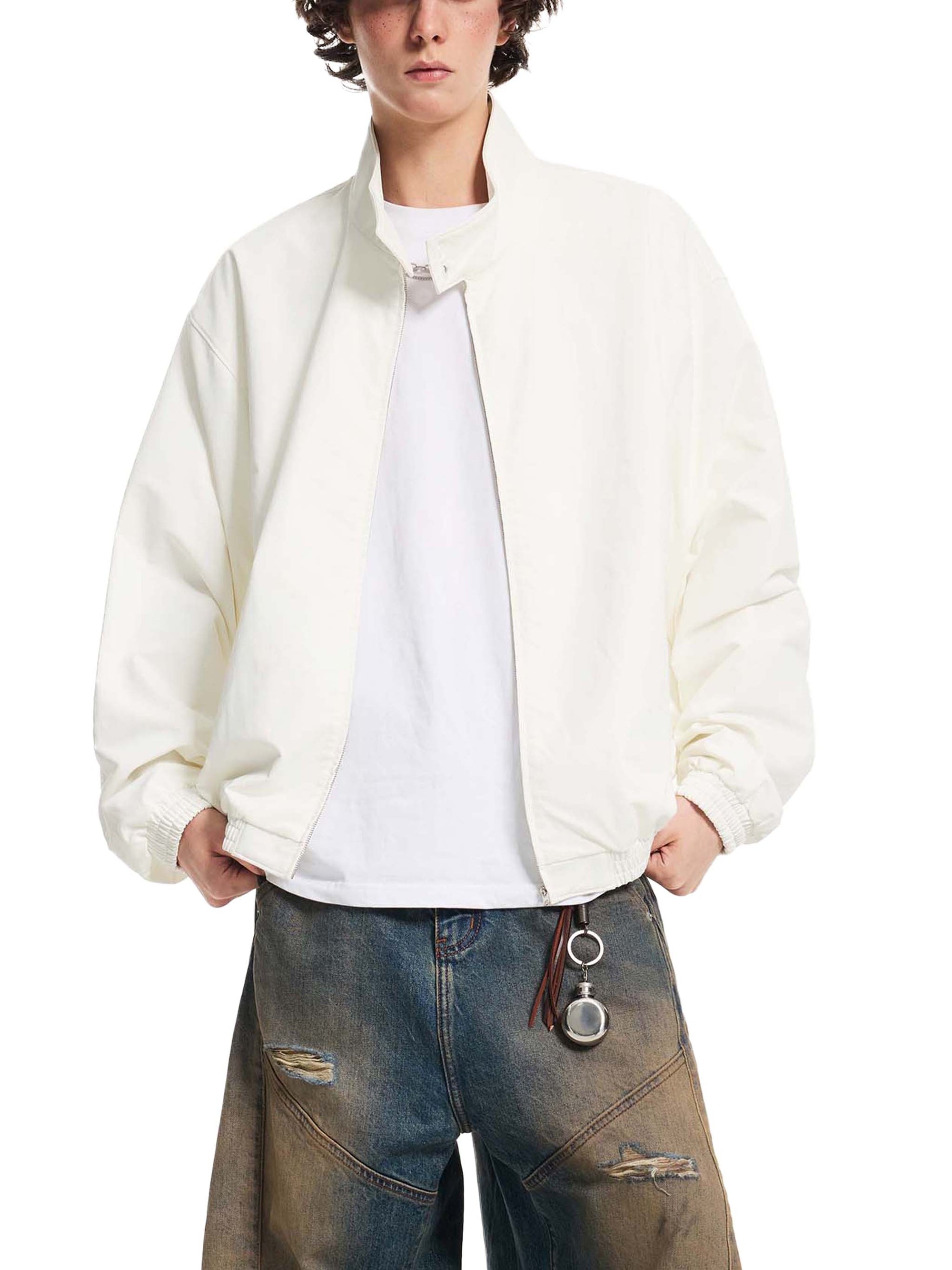 KND Stand Collar Bomber Jacket worn by male model — front