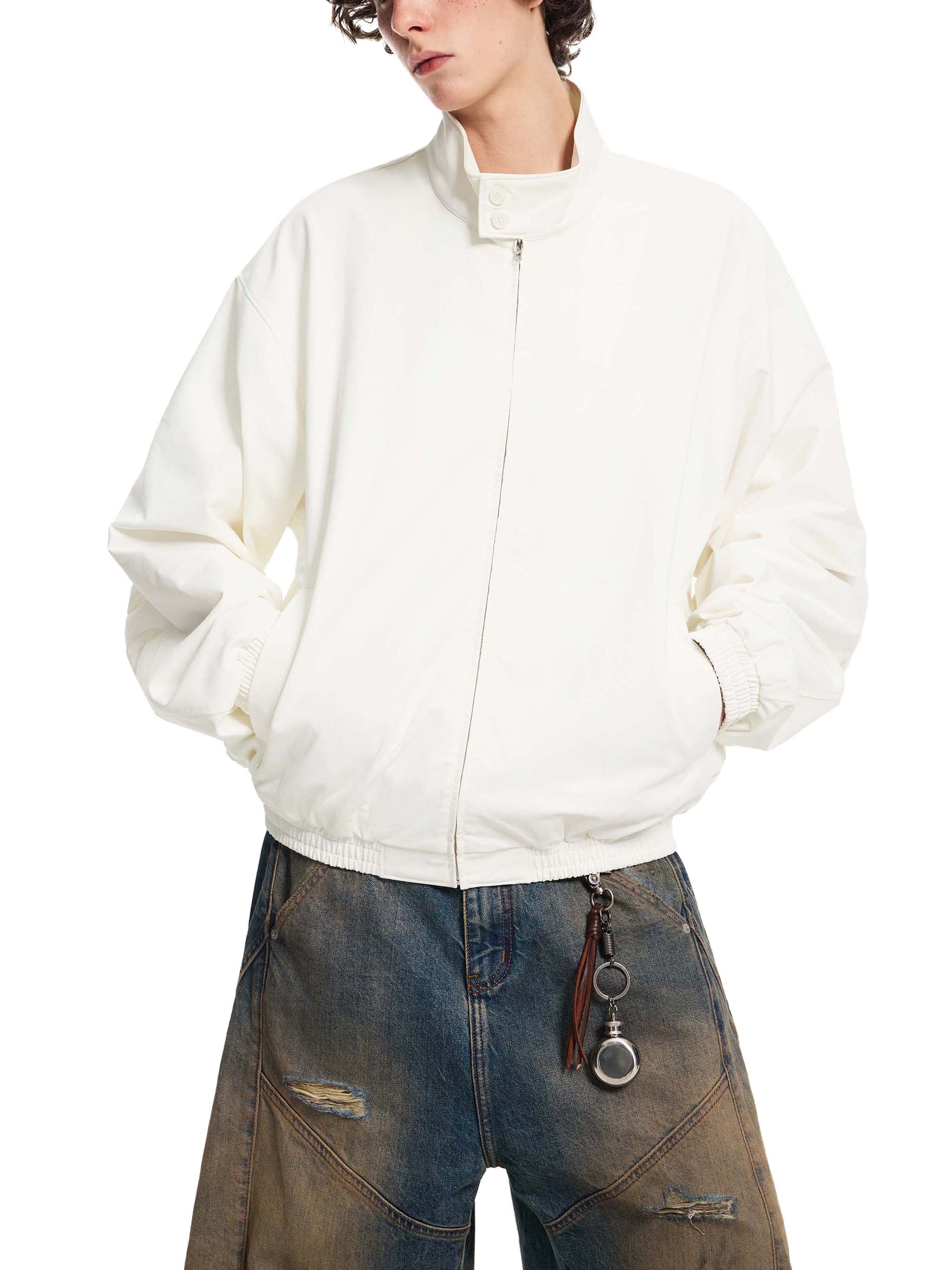 KND Stand Collar Bomber Jacket worn by male model — back
