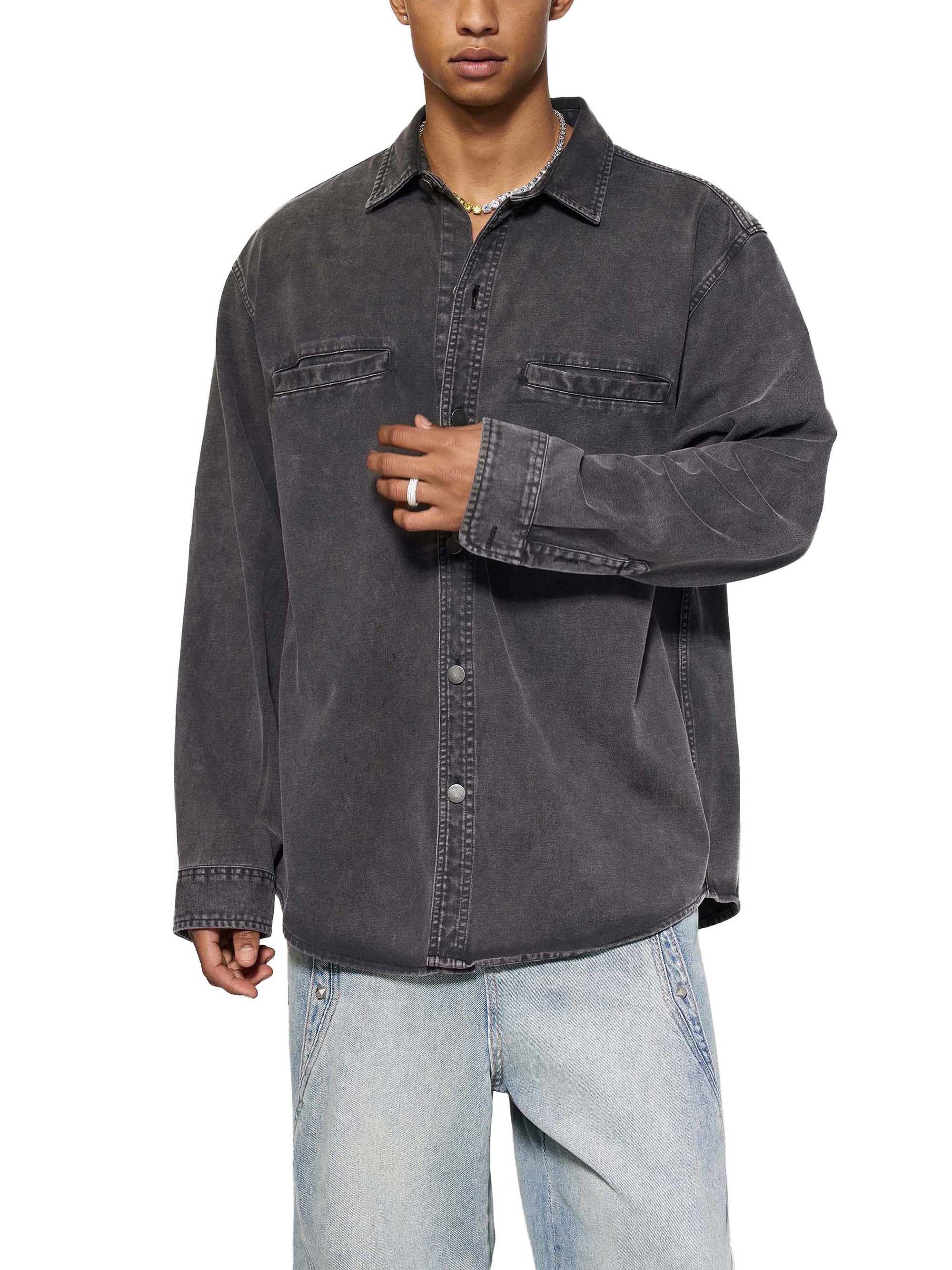 KND Denim Vintage Washed Jacket worn by male model — front