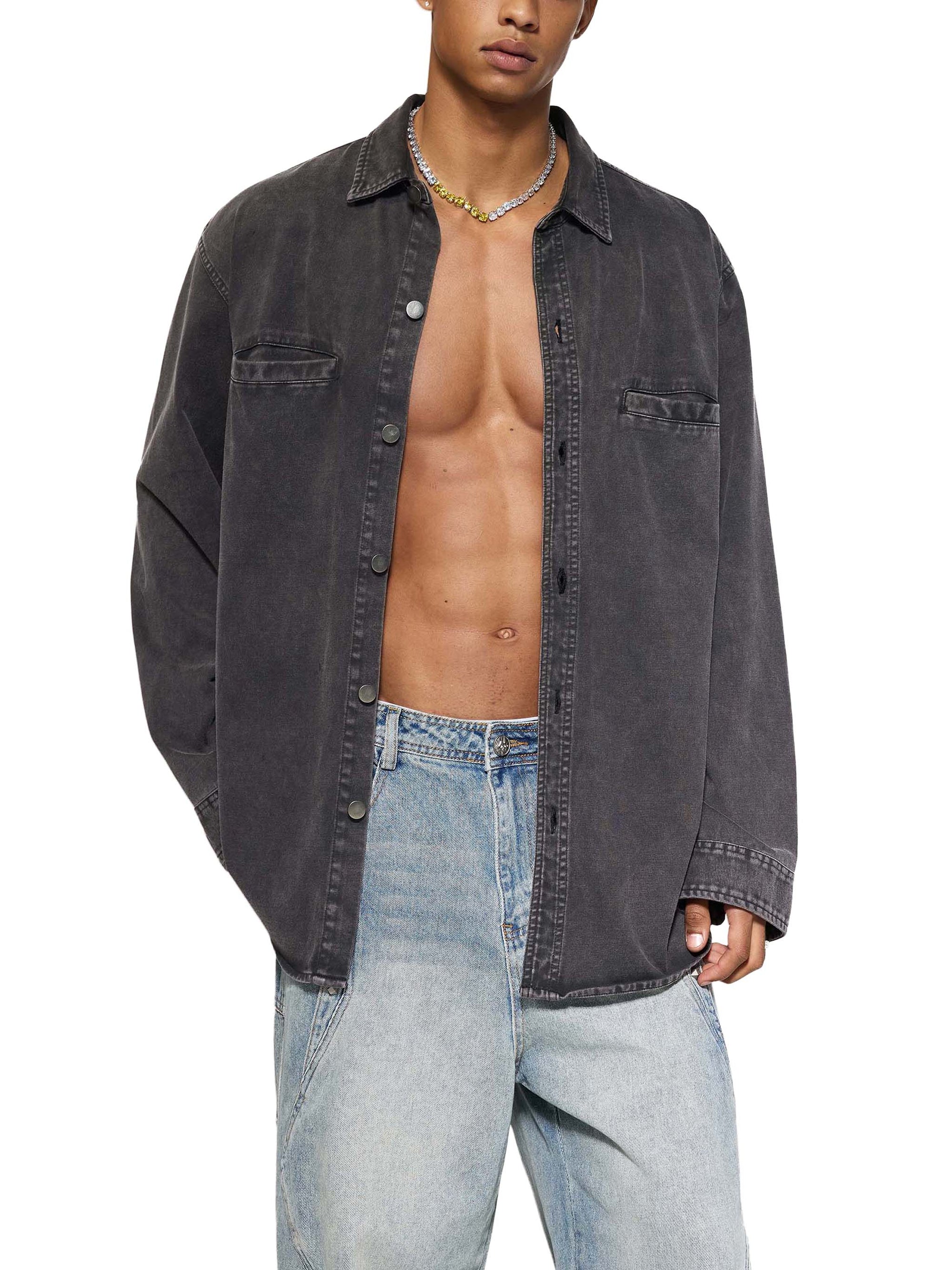 KND Denim Vintage Washed Jacket worn by male model — side