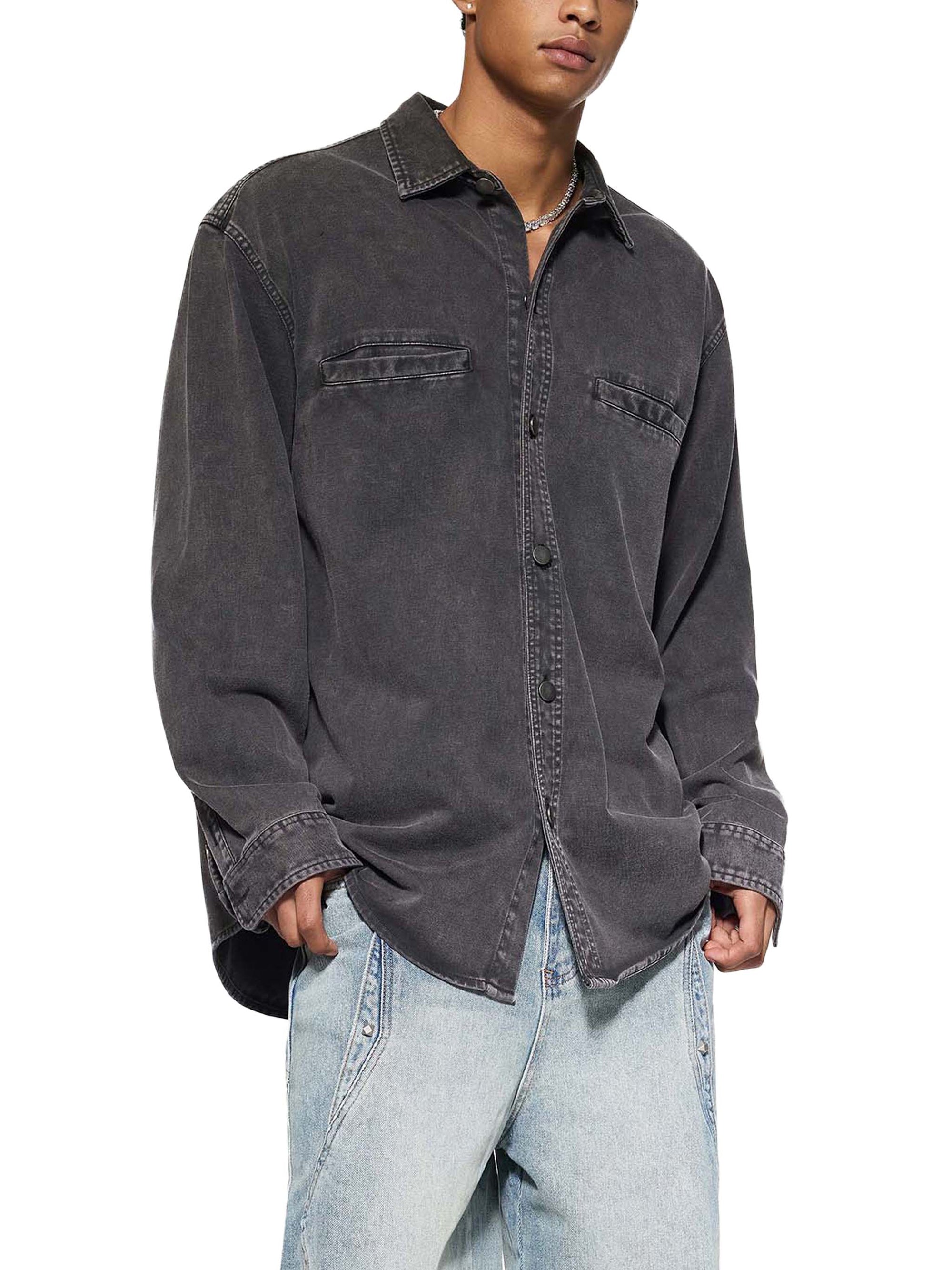 KND Denim Vintage Washed Jacket worn by male model — close-up