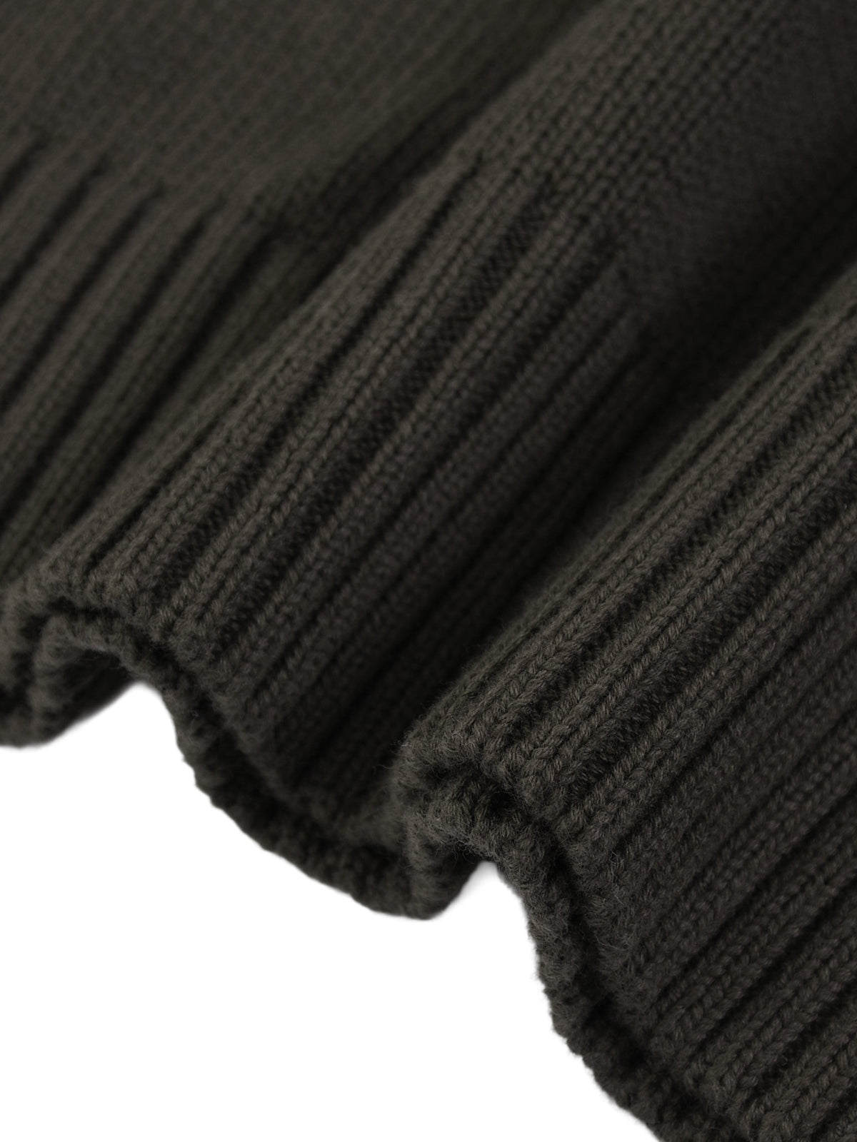Close-up of the ribbed hem on the KND Brand heavyweight cotton quarter-zip sweater
