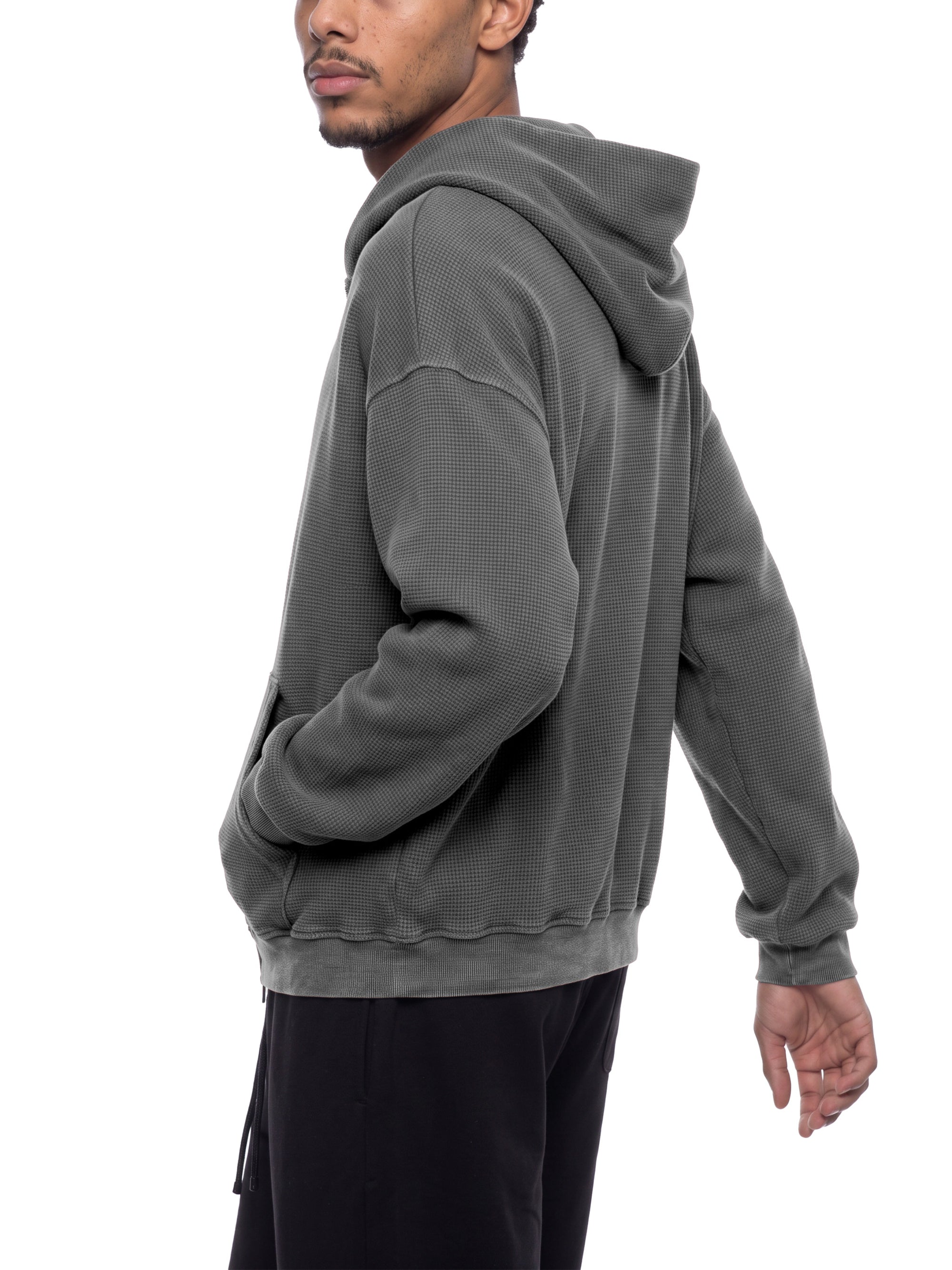 KND Waffle Knit Zip-Through Hoodie — styled on model, detail