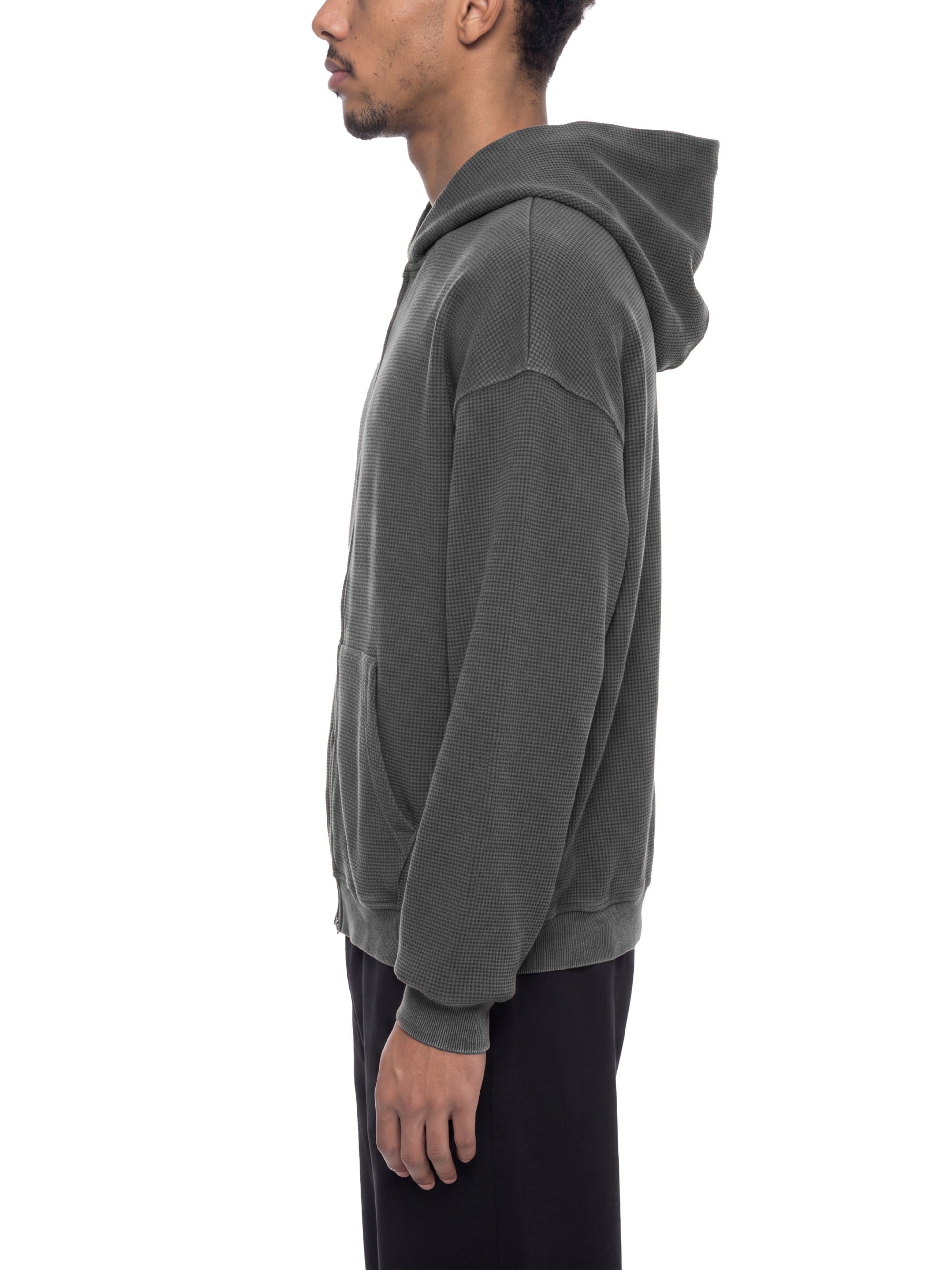 KND Waffle Knit Zip-Through Hoodie — styled on model, side
