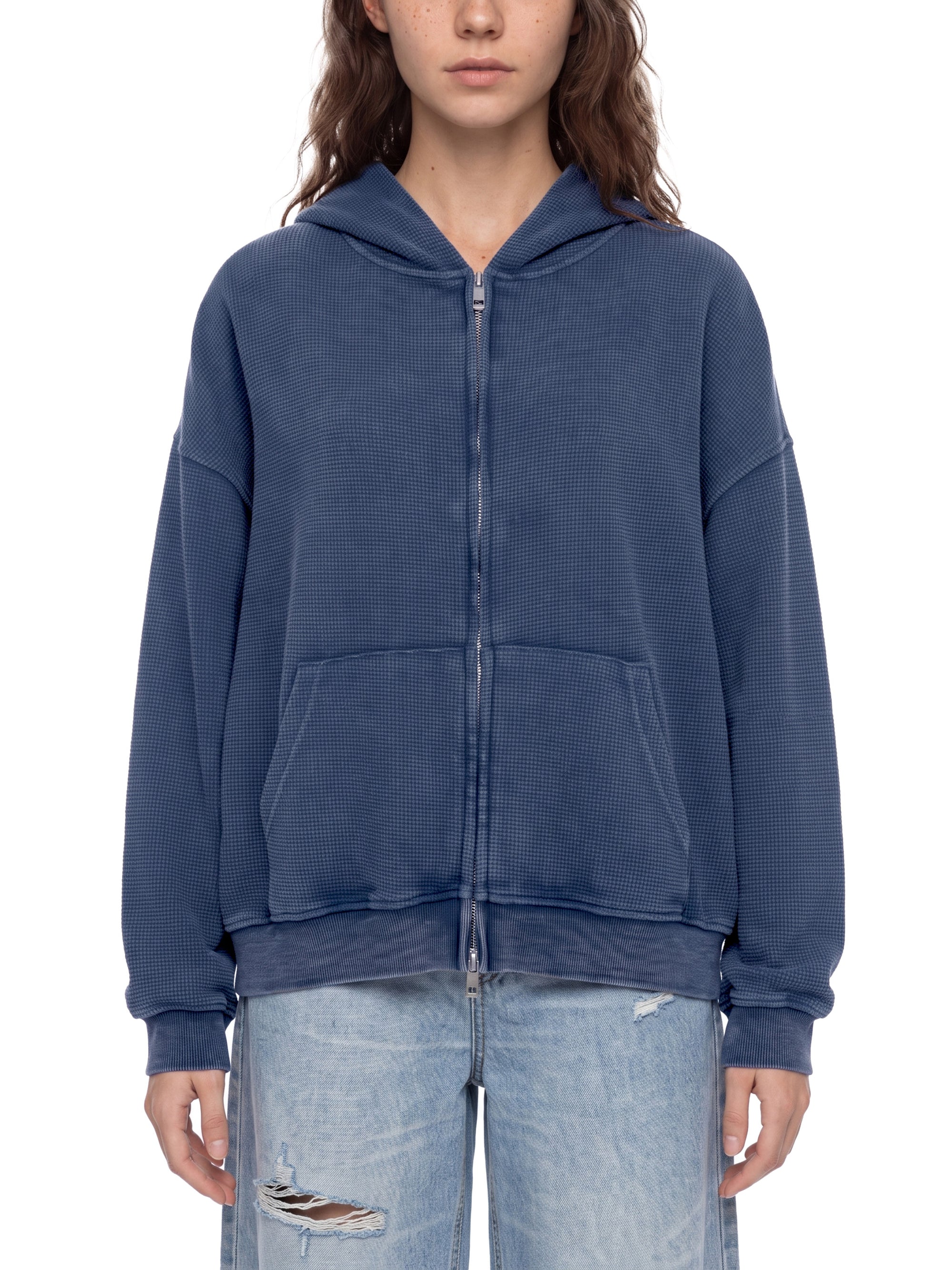 KND Waffle Knit Zip-Through Hoodie — lifestyle, front