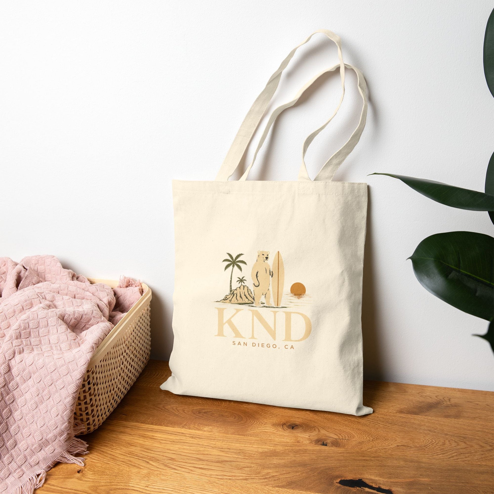 KND Coastal Surf Canvas Tote Bag — Palm Tree Beach Bag - KND Brand