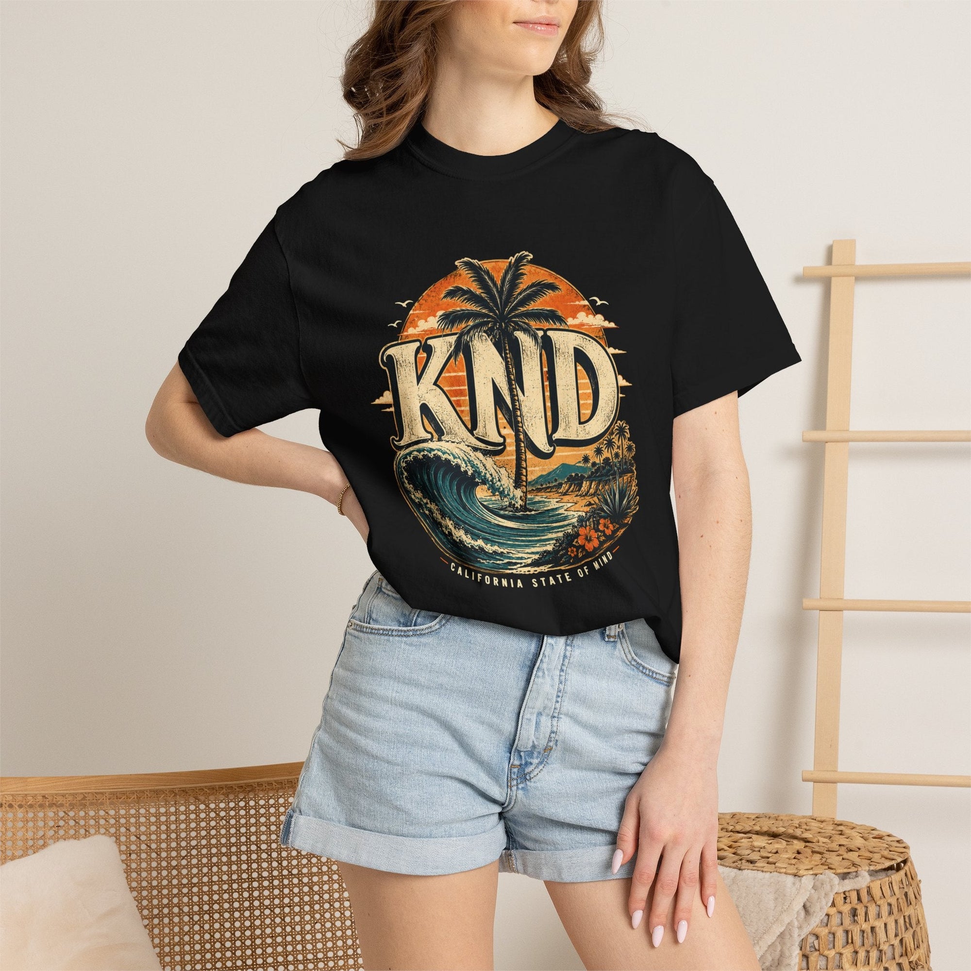 KND Essentials garment-dyed graphic T-shirt in Black or True Navy - KND Brand