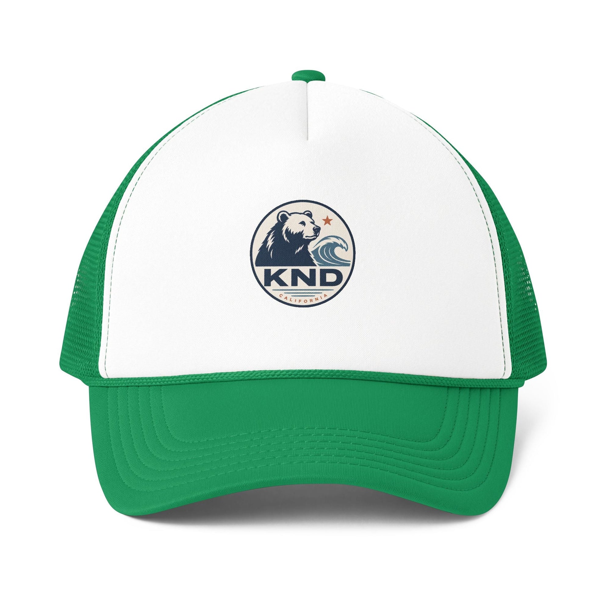 KND Foam Mesh-Back Trucker Cap in White/Kelly colorway - KND Brand