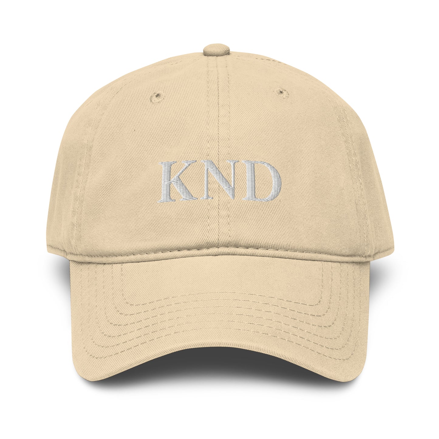 KND Signature embroidered cotton baseball cap in khaki