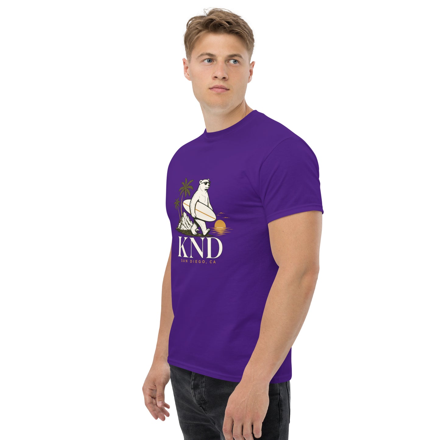 KND Bear Surf unisex cotton graphic t-shirt in purple