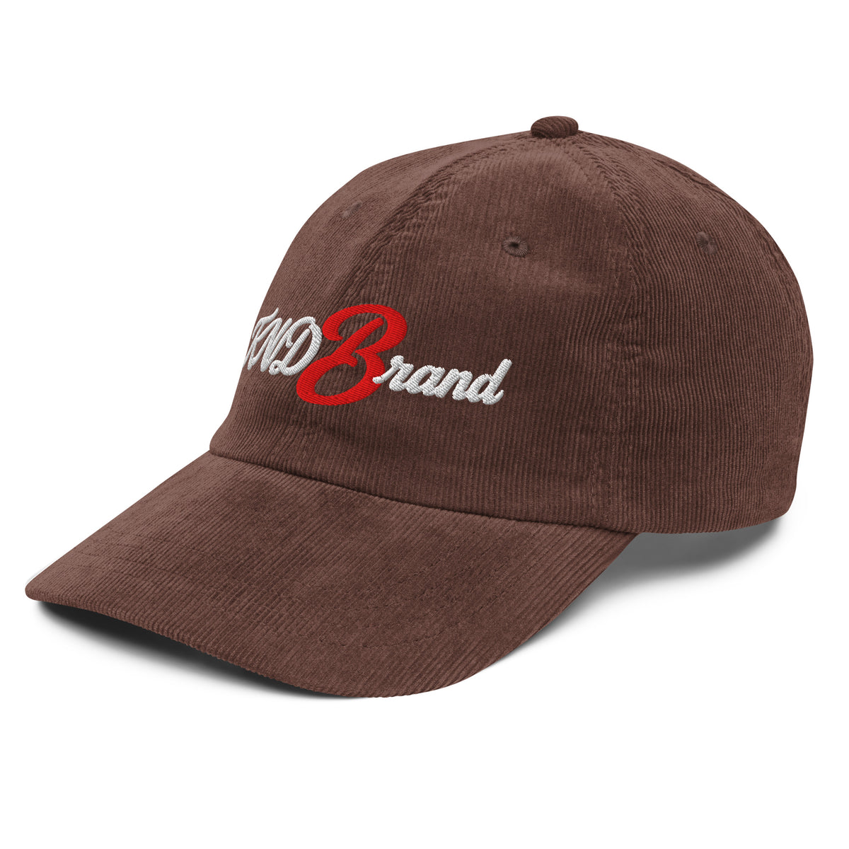 KND Script Corduroy Cap in brown — three-quarter view from the left