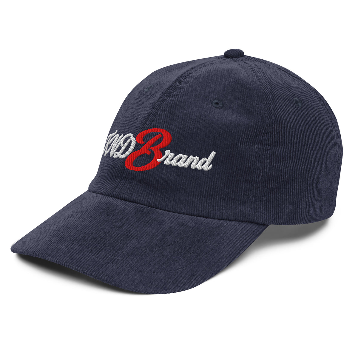 KND Script Corduroy Cap in navy — three-quarter view from the left