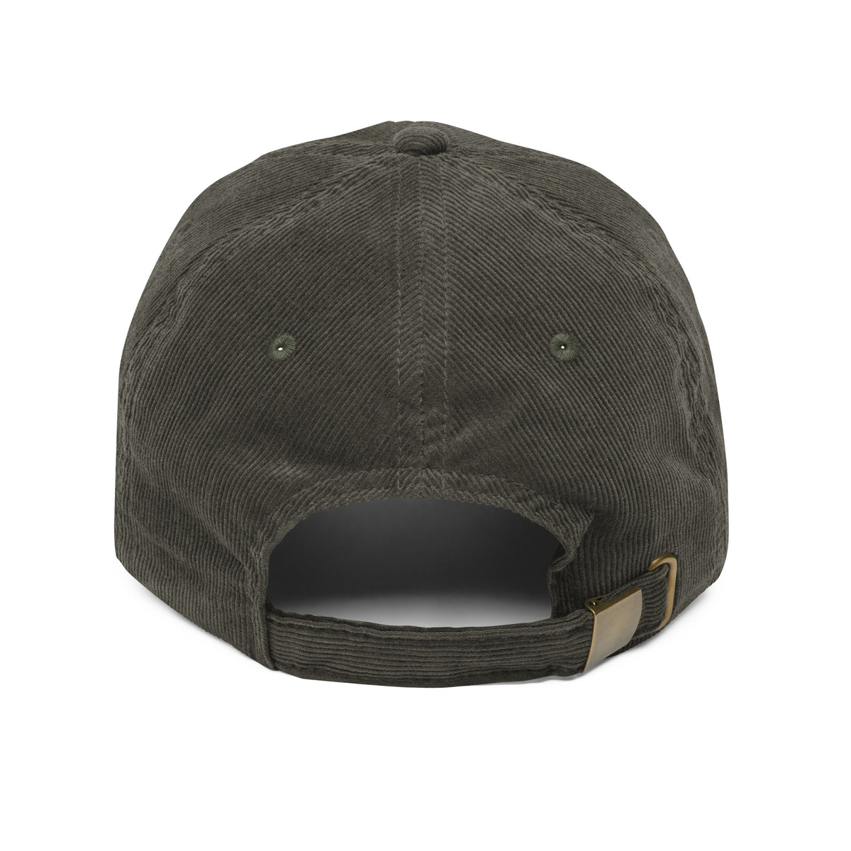 KND Script Corduroy Cap in olive — back view showing the closure