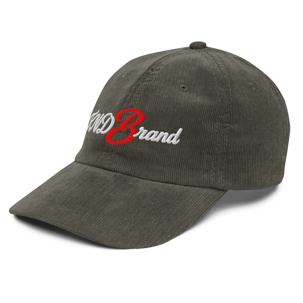 KND Script Corduroy Cap in olive — three-quarter view from the left