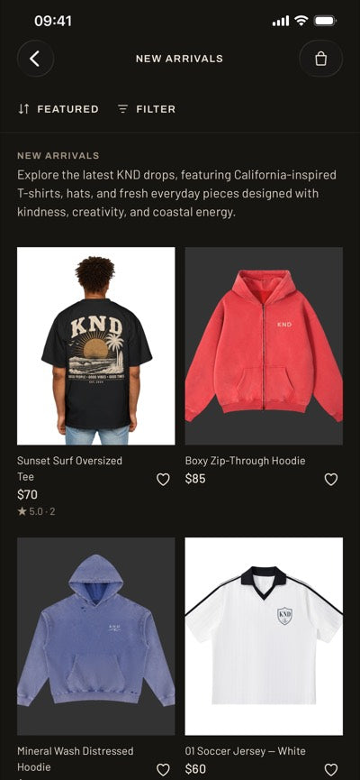 KND app New Arrivals collection grid